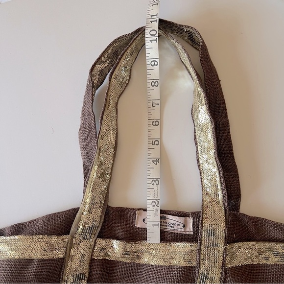 Muche et Muchette jute tote bag, chocolate brown and gold tone sequinns, NWOT - Picture 8 of 9